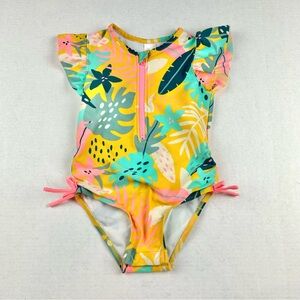 Cat & Jack One Piece Girls Floral/ Tropical Design bathing suit